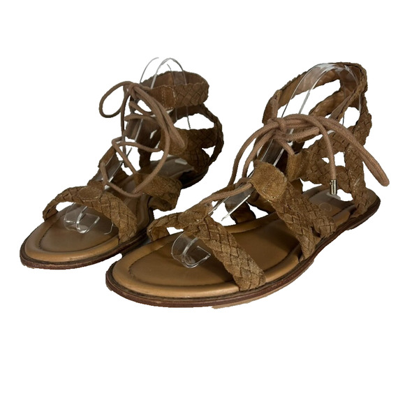 Arturo Chiang Sandals Womens 10M Brown Braided Suede Gladiator Cassie Lace-Up - Picture 4 of 10